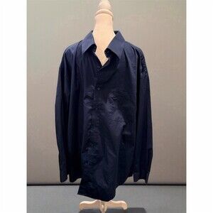 Marquis Dress Shirt Mens 18.5 34/35 Navy Blue Button Front Classic Fit